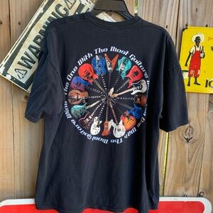 Vintage Y2K black cotton guitar tee with multicolor graphics guitar SizeXL